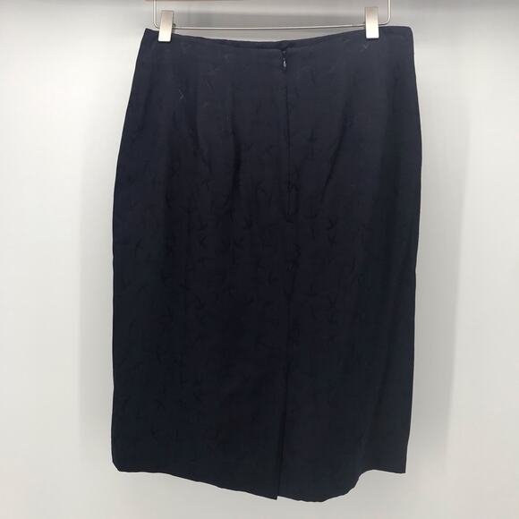 Ann Taylor Pencil Skirt Womens 6P Navy Blue Sparrow Print Ruffe Faux Wrap - Picture 3 of 10